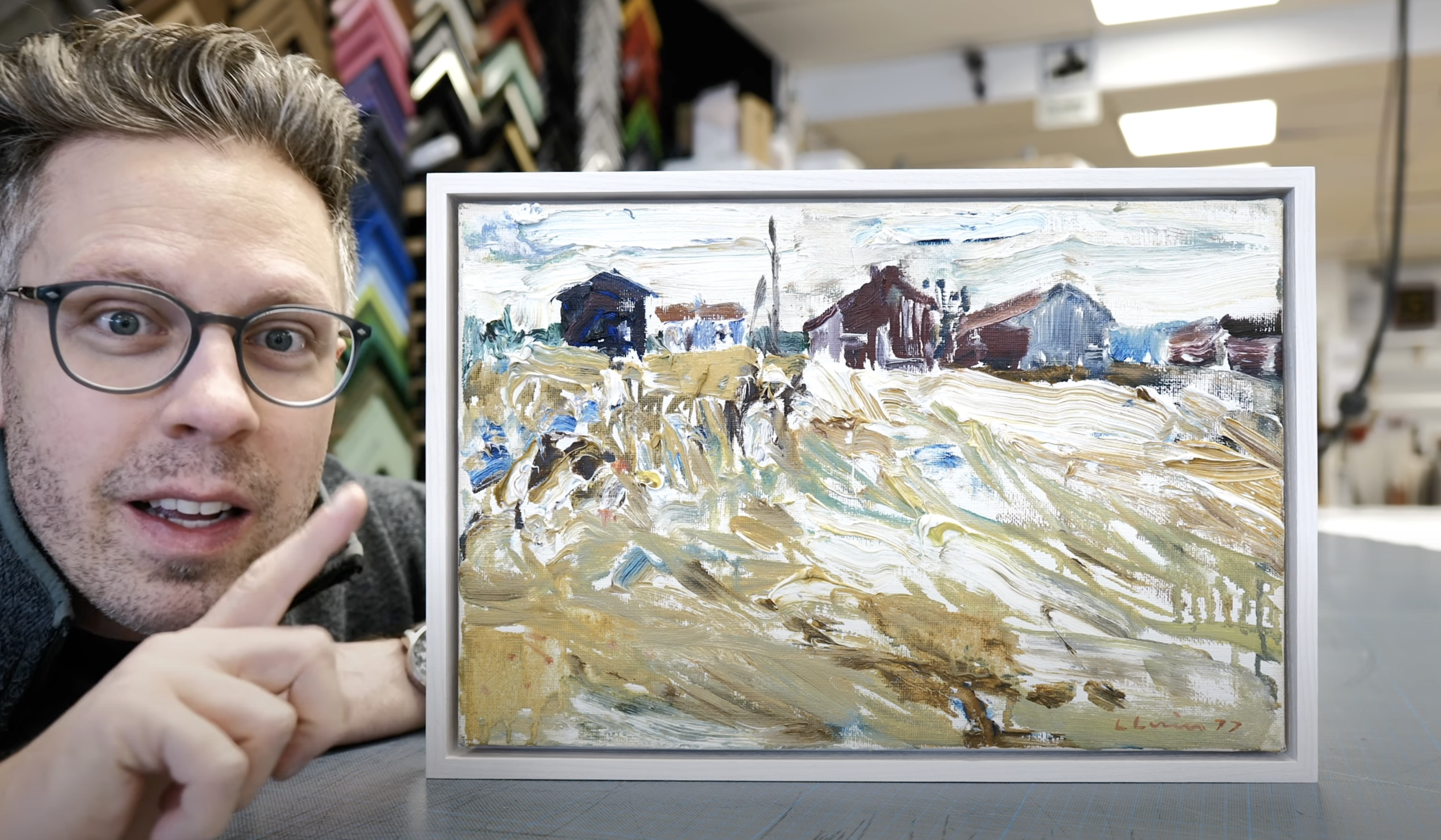 Vitbetsad lådram till Lars Lerin-målning.